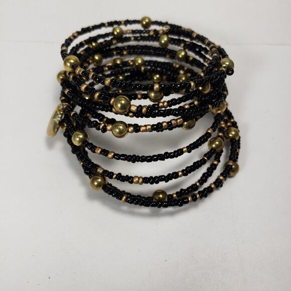 Black & Gold Beaded Wrap Bracelet – Multi-Strand with Gold Heart Charm, Jewelry - Picture 9 of 11